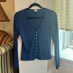 Wilfred Saphire Blue Pearl Button-Down Shirt V-Neck